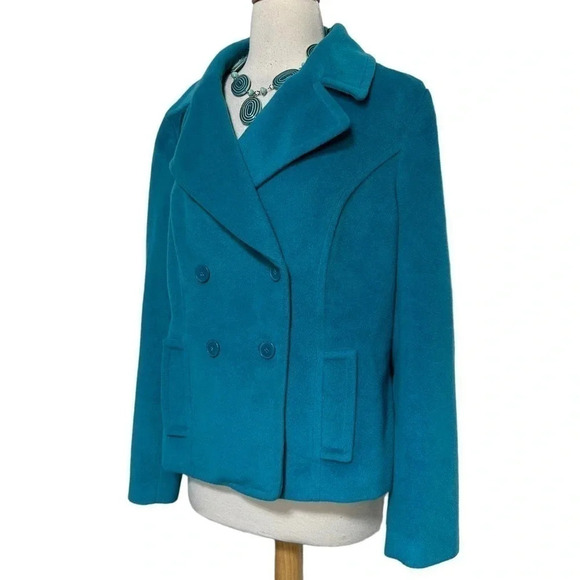 Liz Claiborne XL Teal cropped double breasted plush pea coat‎ - Picture 5 of 6